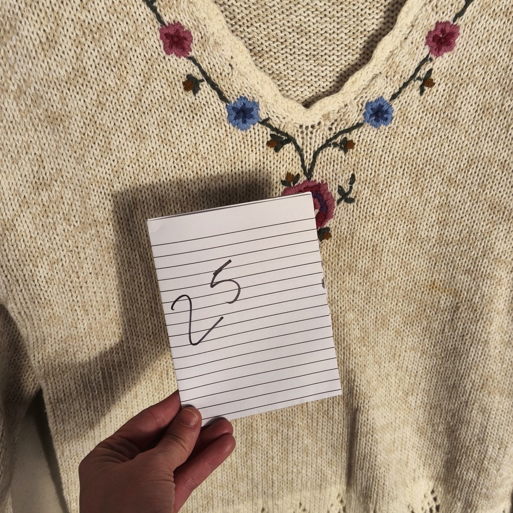 Vintage IC Isaacs Floral Embroidered Ramie Cotton Sweater Womens M - Picture 8 of 8